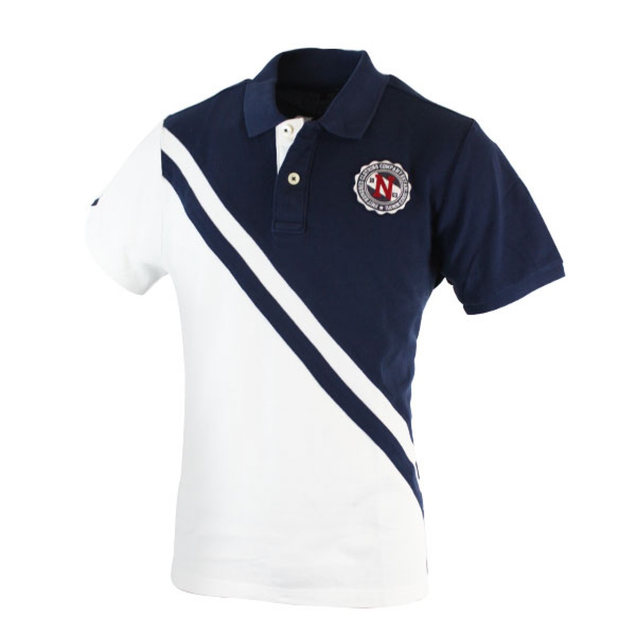 Men's Stylish White Navy Blue Collared Tees Online In USA Free